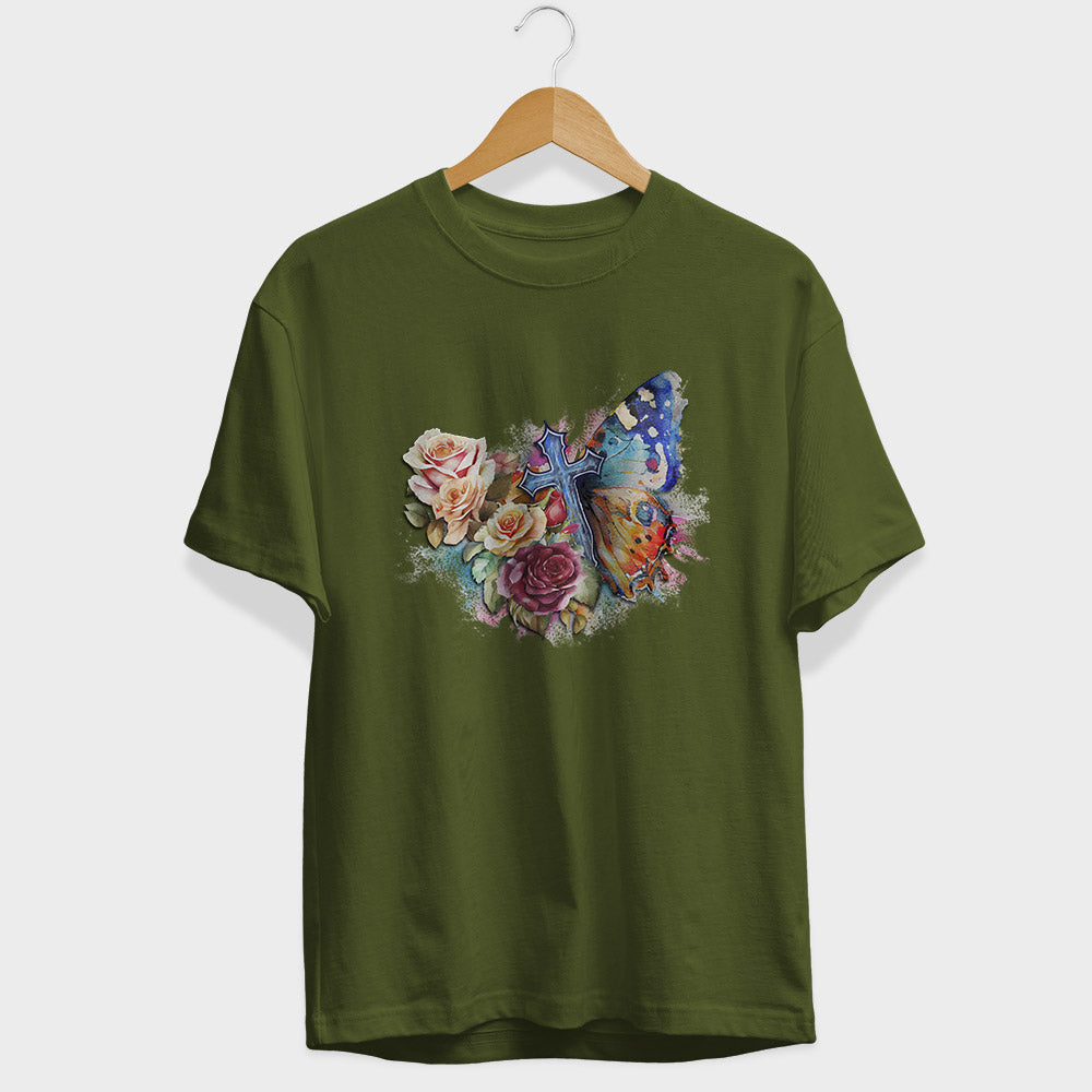 Cross & Butterfly Half Sleeve T-Shirt