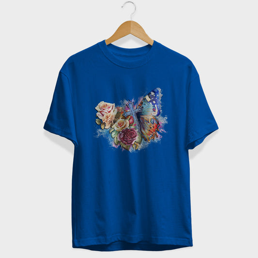 Cross & Butterfly Half Sleeve T-Shirt